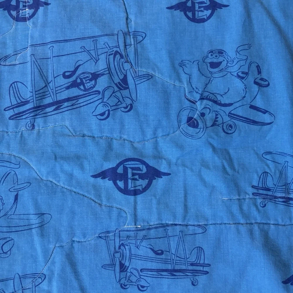 VTG Elmo Grover Cookie‎ Monster Quilt Blanket crib toddler Up Up and Away Planes